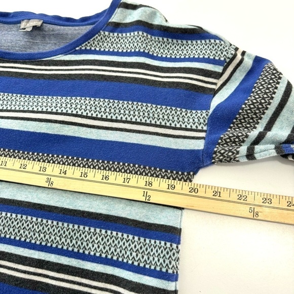 T By Talbots Womens Sz M Blue Gray Striped Button Sides 100% Cotton Knit Sweater - Picture 9 of 12